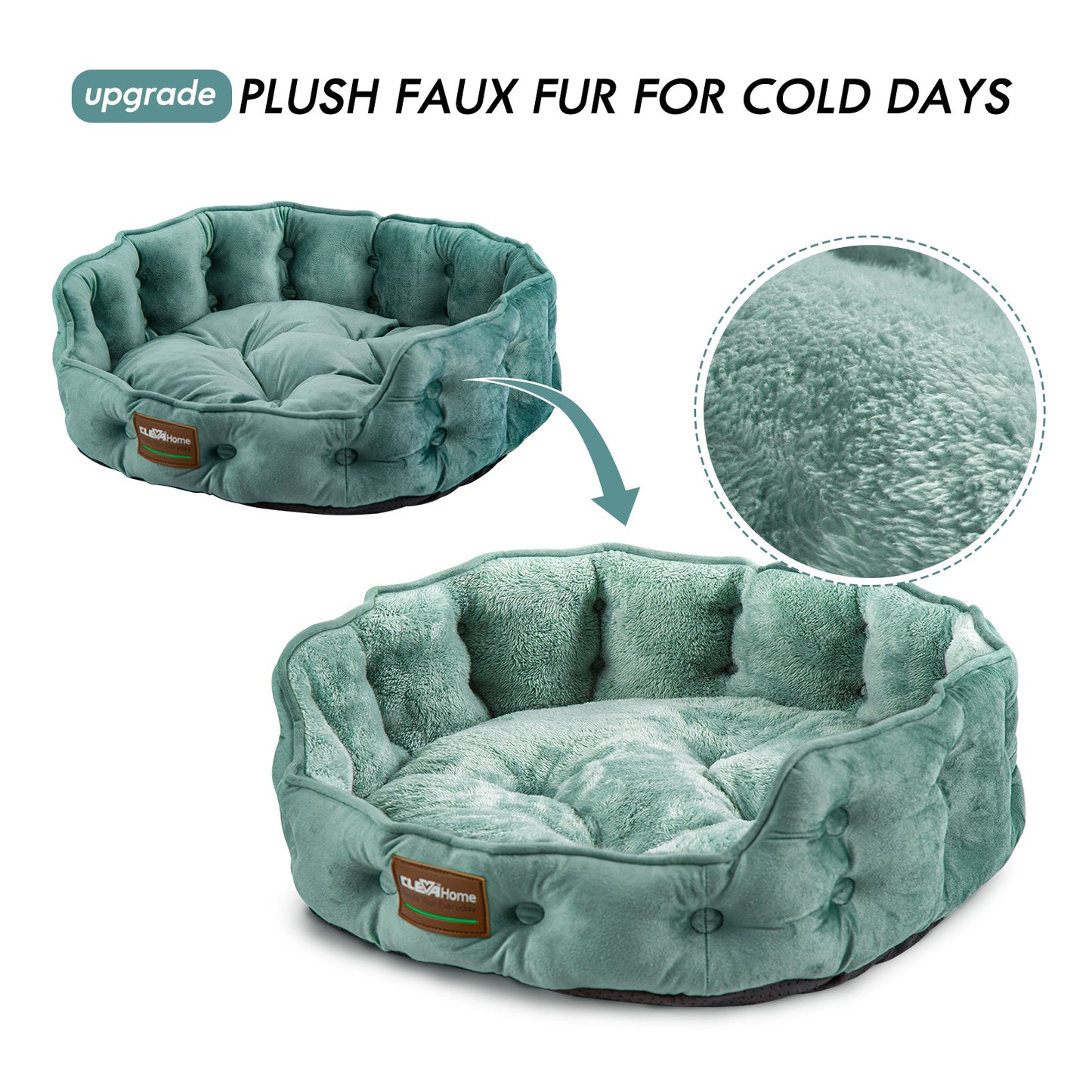 Upgrade Plush Faux Fur Washable Round Cat Beds