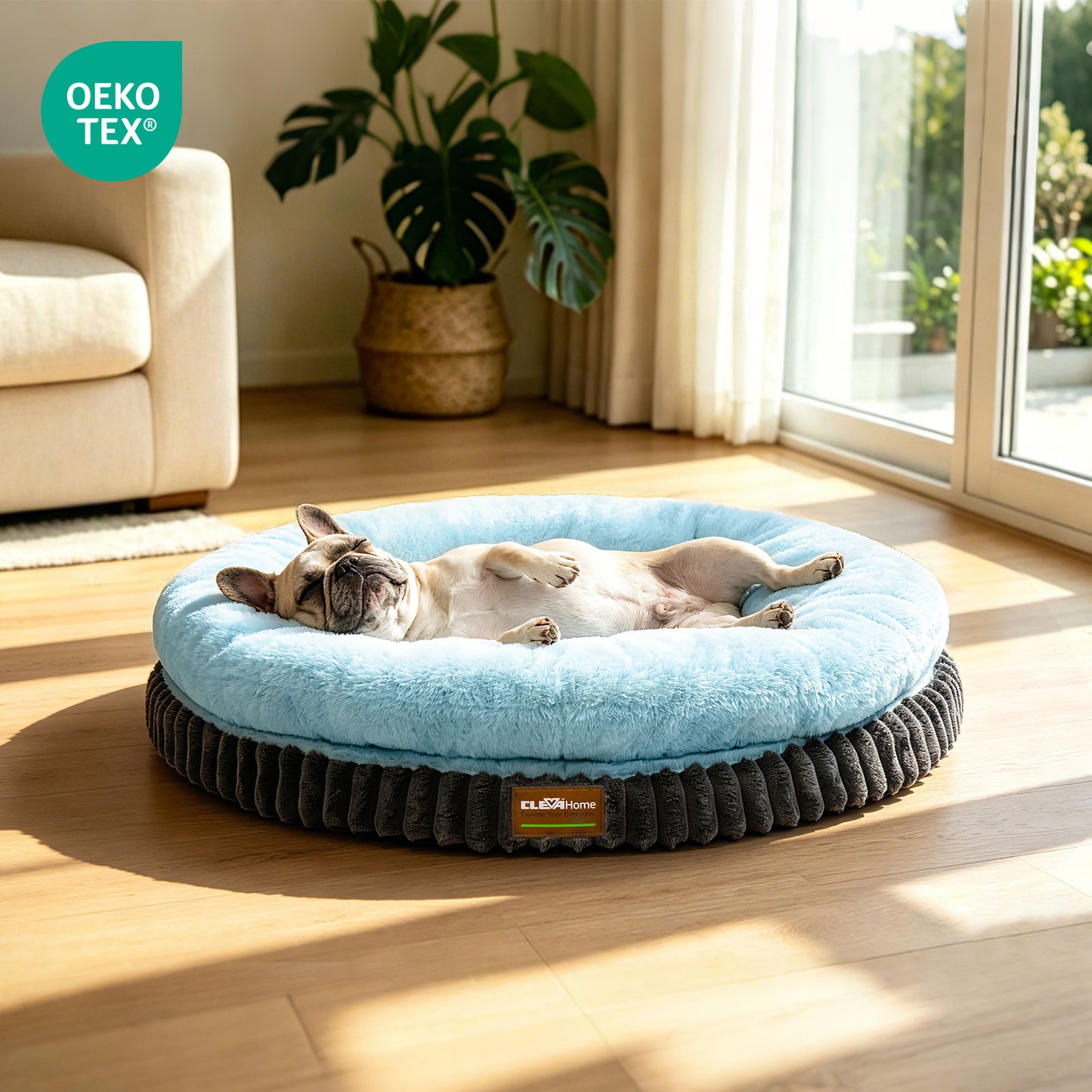 Orthopedic Round Double-Layer Plush Ice Blue Dog Bed