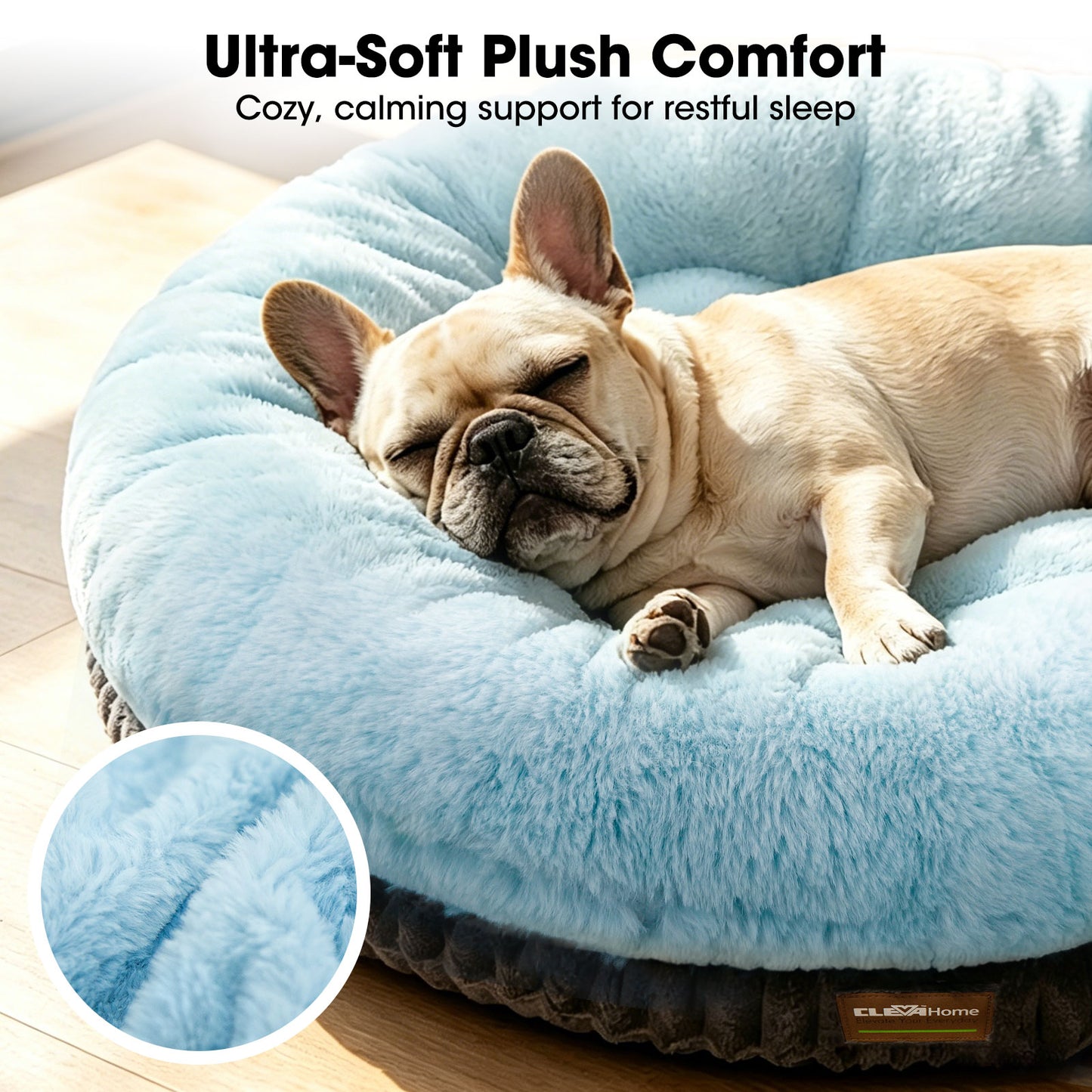 Orthopedic Round Double-Layer Plush Ice Blue Dog Bed