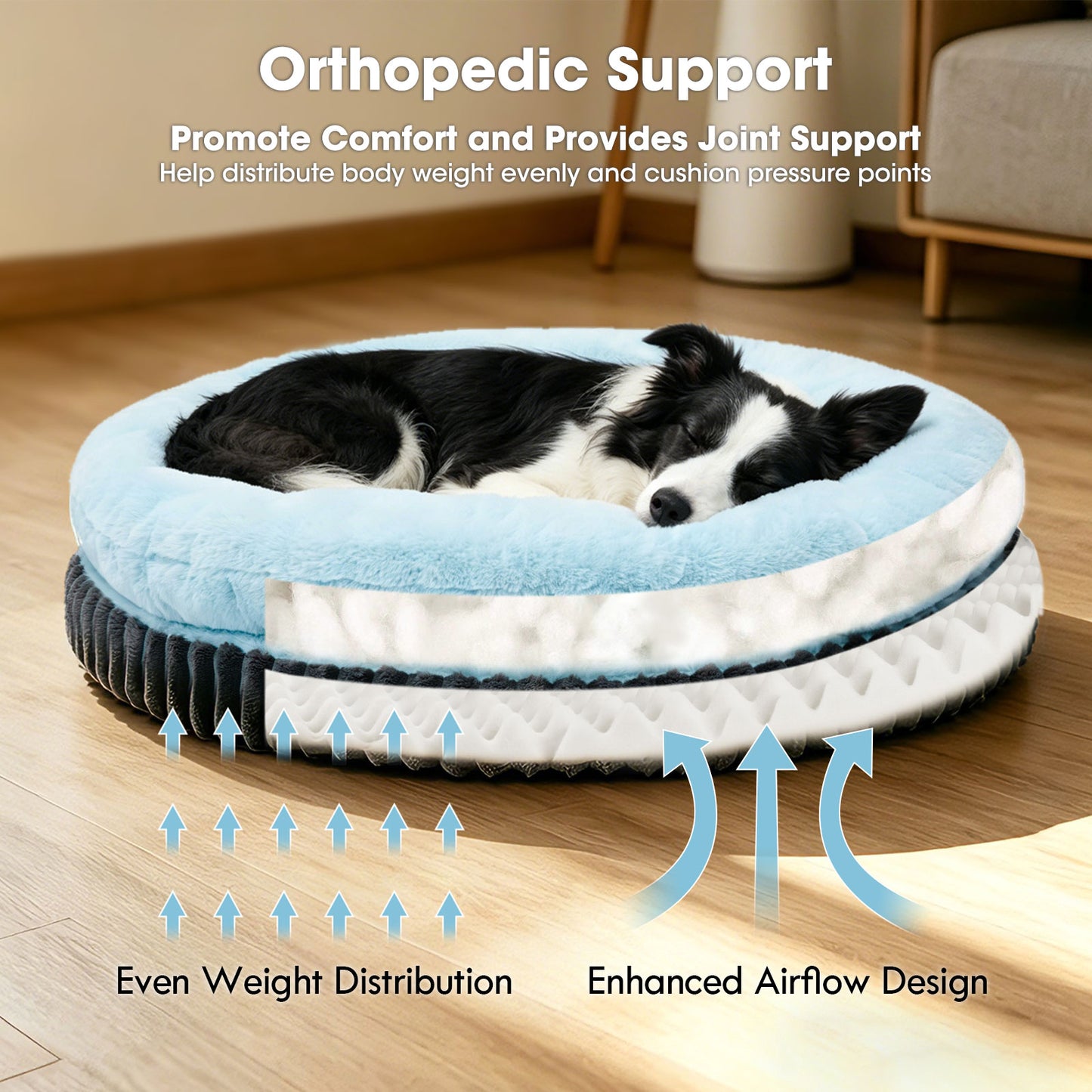 Orthopedic Round Double-Layer Plush Ice Blue Dog Bed