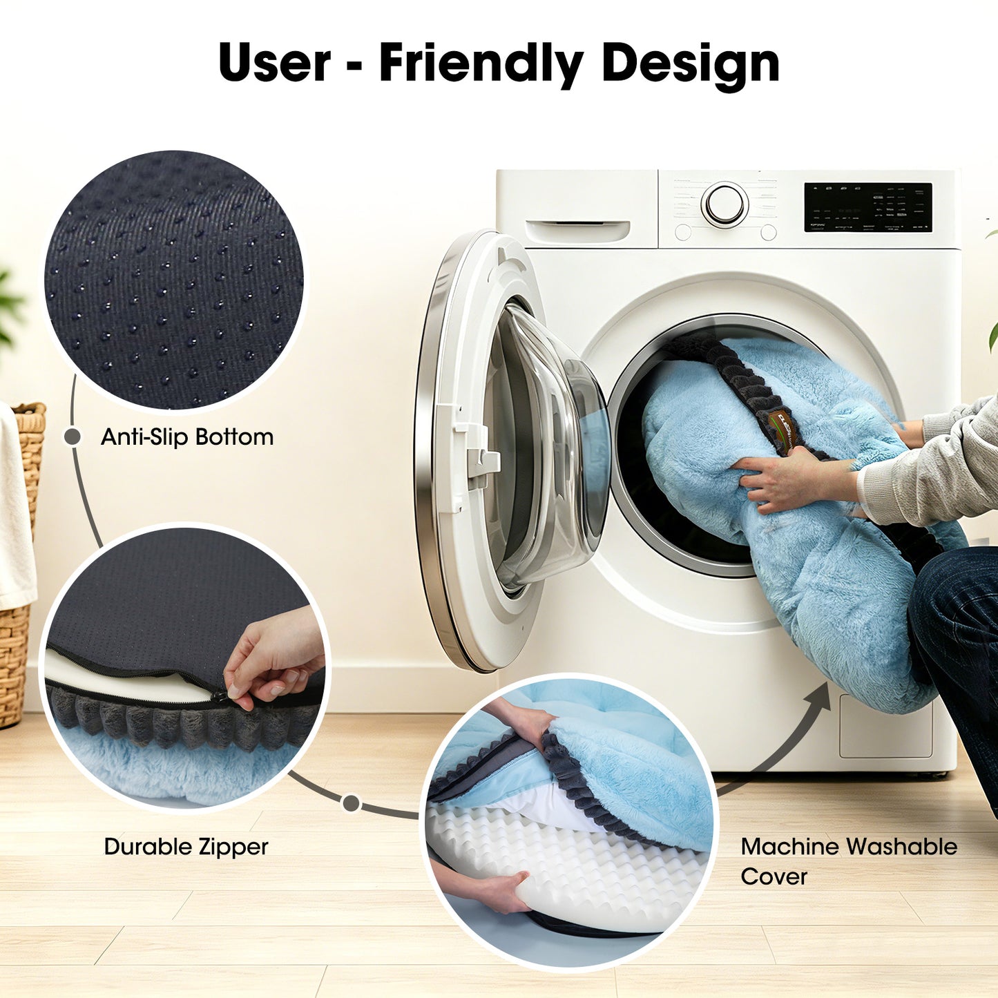 Orthopedic Round Double-Layer Plush Ice Blue Dog Bed