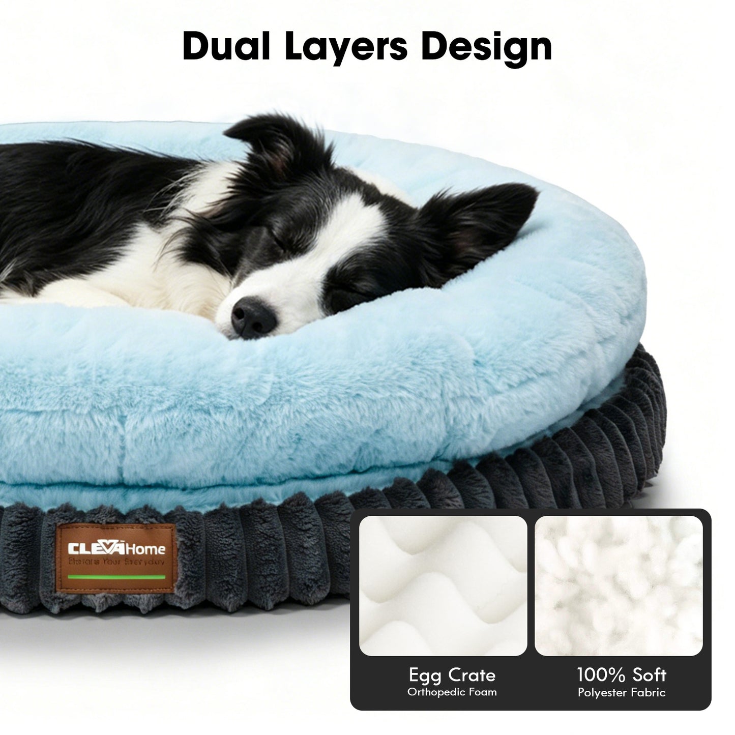 Orthopedic Round Double-Layer Plush Ice Blue Dog Bed