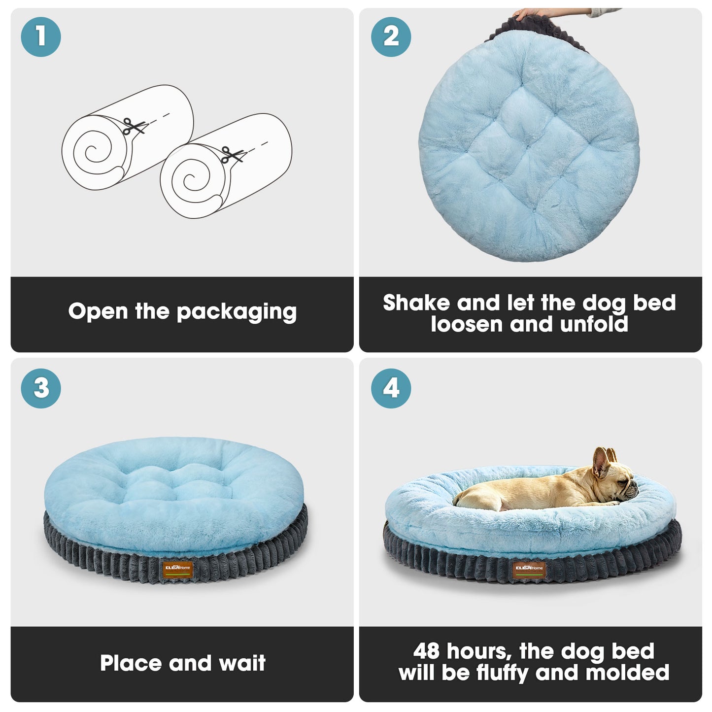 Orthopedic Round Double-Layer Plush Ice Blue Dog Bed